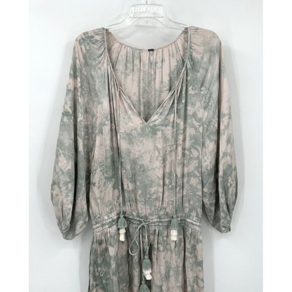 YOUNG FABULOUS BROKE YFB dress drop waist blouson puff sleeve tie dye boho LARGE - Picture 3 of 7